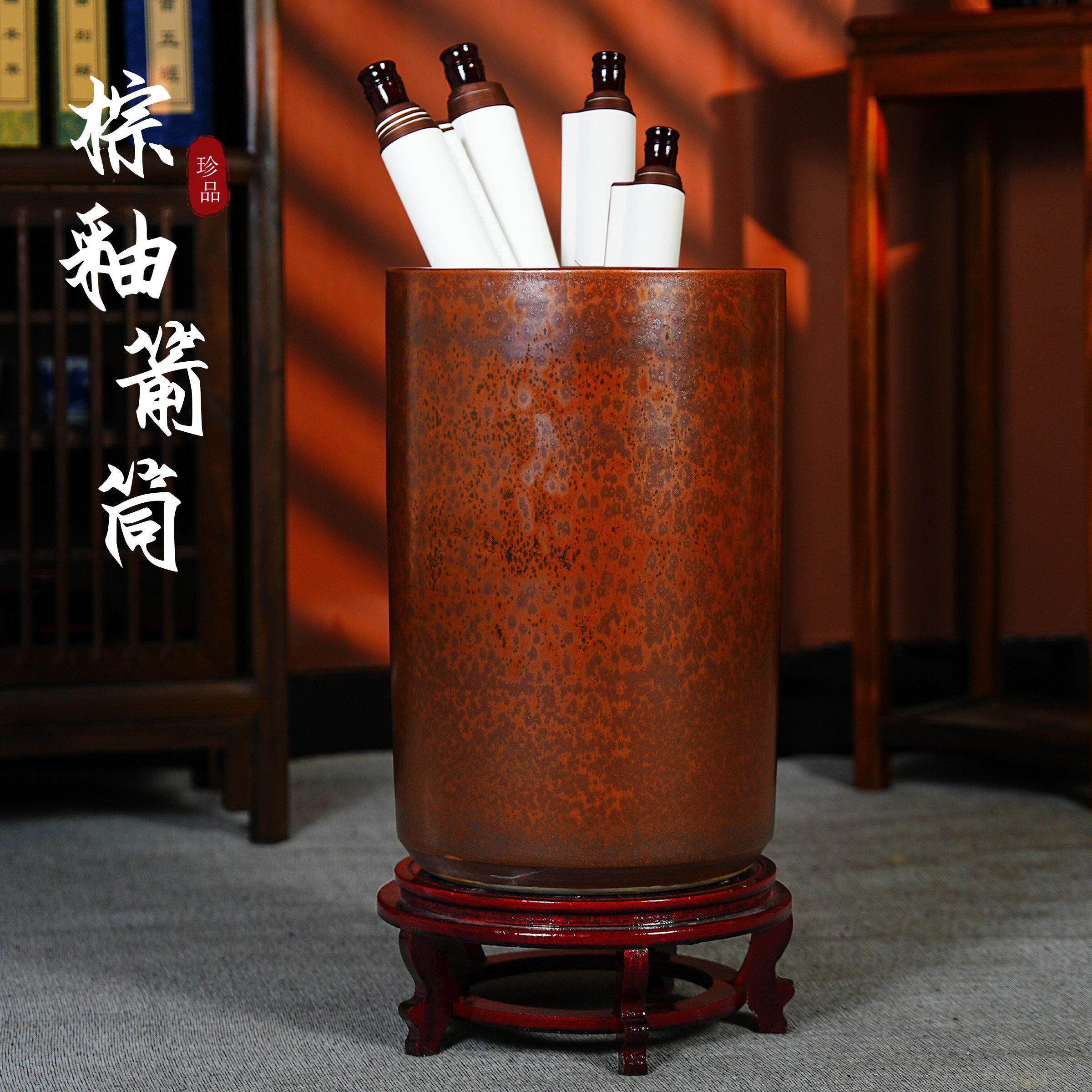 景德镇陶瓷书画卷轴缸落地箭筒书房客厅公司字画收纳插花花瓶摆件