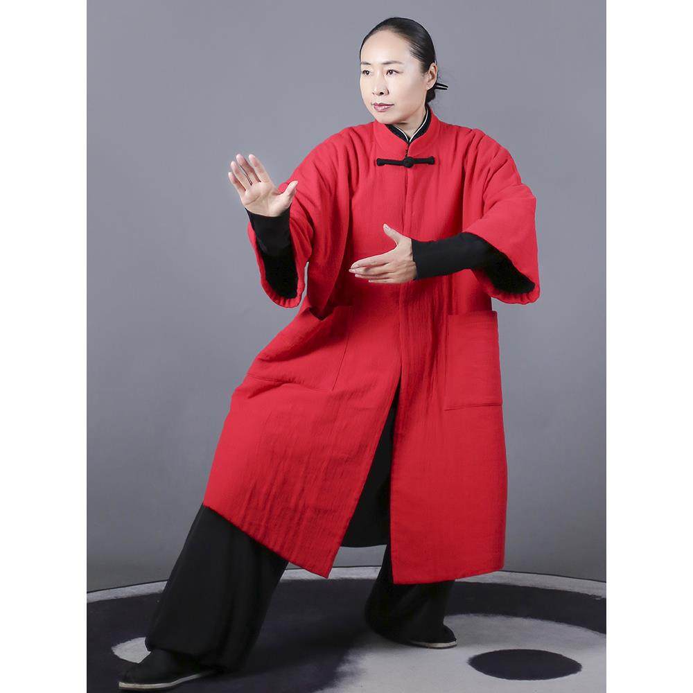 高档马蕾太极秋冬款柔男女加棉练功太极服披风暖大保色软定制红款