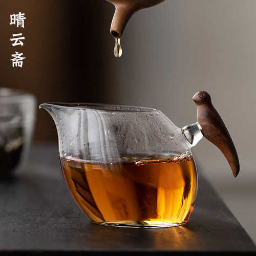 喜上眉梢 日式木把玻璃公道杯功夫茶具分茶器断水好通透茶海