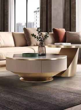 茶几新款轻奢QUO现代厅家用式板极简高端客圆形小户型简岩约简意