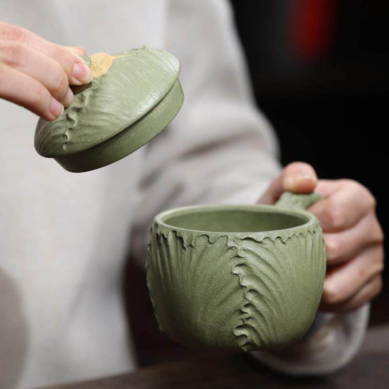 宜兴紫砂主人杯茶杯手工创意仿生白菜百财蜗牛杯功夫品茗杯盖杯