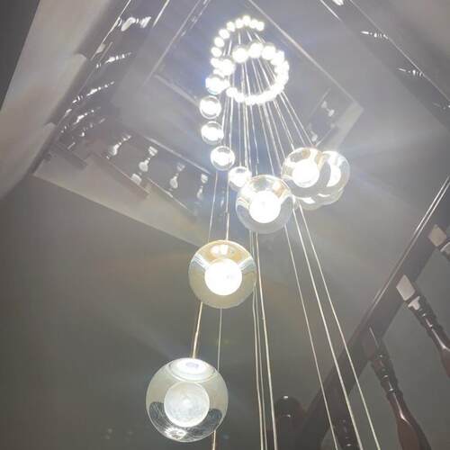 楼梯吊灯轻奢别墅跃层挑空客厅水晶长吊灯复式loft公寓楼梯间灯具
