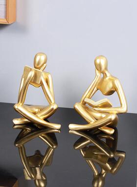 轻摆看书坐姿人物件家奢居玄关客厅柜书壁柜办公桌摆件树7135N脂