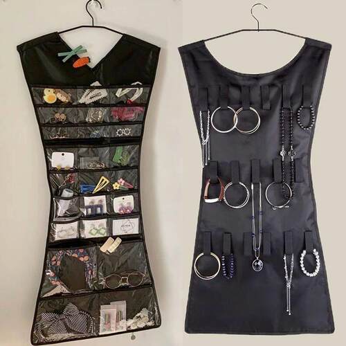 Hanging Storage Bag Jewelry Holder Double Sided Necklace Bra