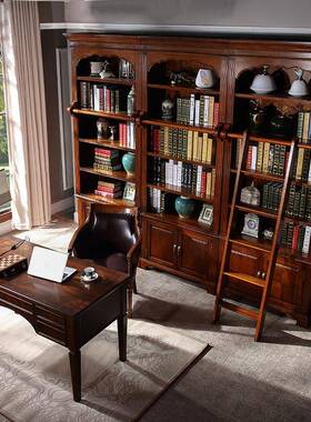美式全陈实木书柜置A12欧式约书房展示柜自由组合靠墙一体简物架