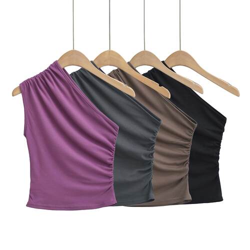 Women's stretchy figure enhancing top with sloping