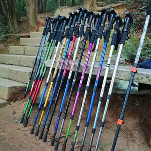 伸缩四节铝合金老年拐杖避震超轻直柄弯柄登山杖户外徒步行走手杖