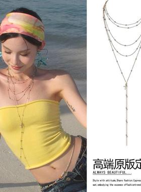 多层叠带项链女款2025新款轻奢小众高级感锁骨链流苏颈链度假配饰