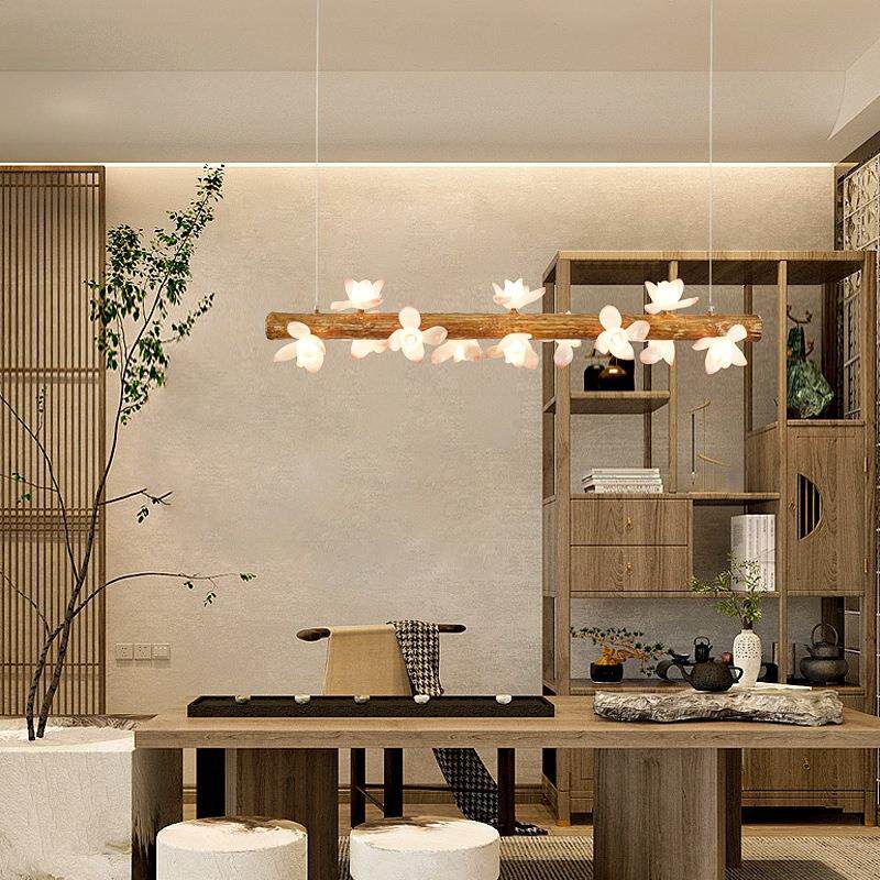 中式创意荷花吊灯餐厅禅意茶室商铺照明灯具复古吧台民宿餐桌灯