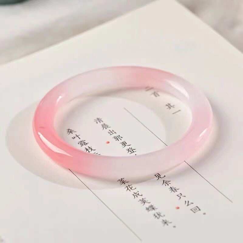 条厂家直销色镯子货源粉色石英岩天然玉镯子藕粉玉直播金丝玉小圆