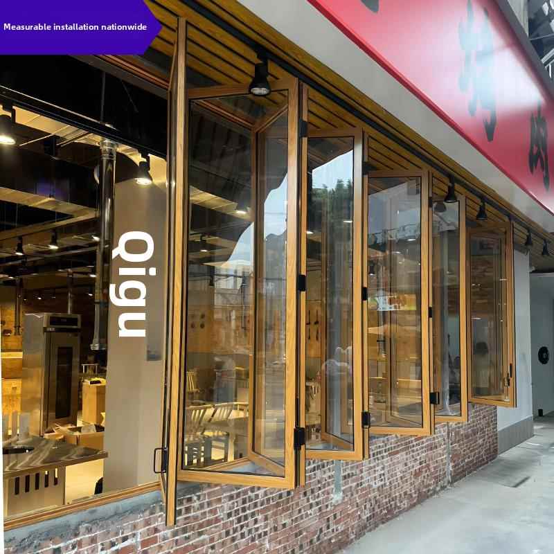需定制网红极窄左右折叠窗茶室奶茶咖啡店吧台开放式无下轨铝合金