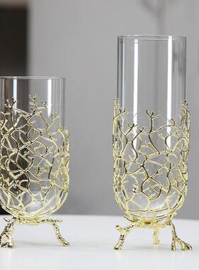 直销花现代金属玻璃家瓶轻奢4109风格金色餐厂桌玄关电视柜后插花