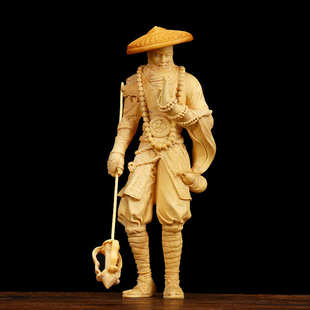 黄杨木雕武僧半手工实木制工艺品 红木工艺摆件小叶黄杨木