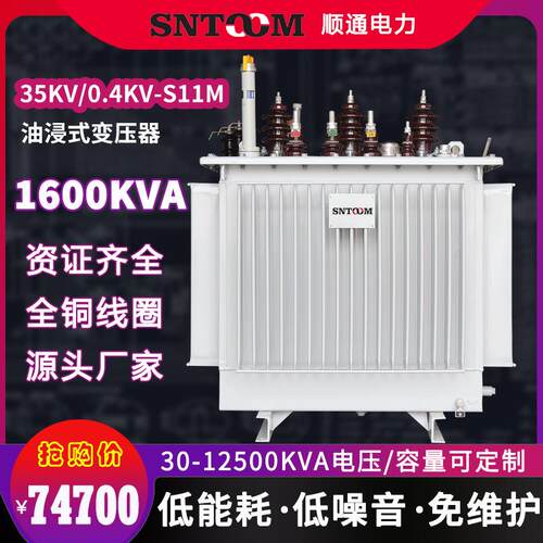 S11M大型工业油浸式电力配电变压器250高压35kv315400全铜1600kva