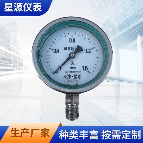 YFN-100B不锈钢耐震压力表指针式压力表高压压力表水压工业液压表