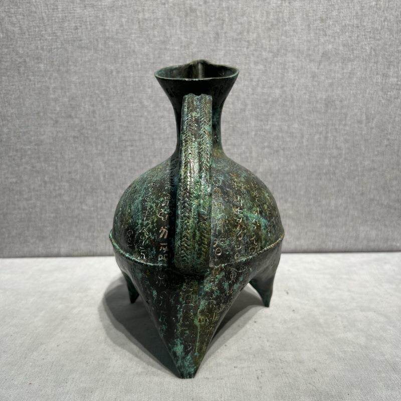 古青铜器商代三足铭文青铜斝摆件酒器古玩家居装饰工艺品摆件