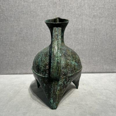 古青铜器商代三足铭文青铜斝摆件酒器古玩家居装饰工艺品摆件