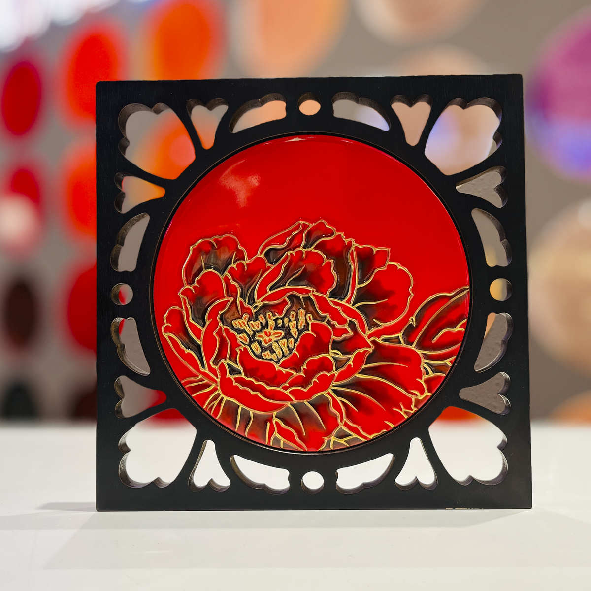 三彩艺《鎏金牡丹》陶瓷客厅挂画客厅书房装饰商务洛阳特色礼物