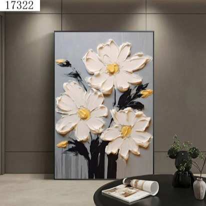 纯手绘花卉抽象装饰画现代简约客厅玄关挂画大尺寸落地画立体油画图片