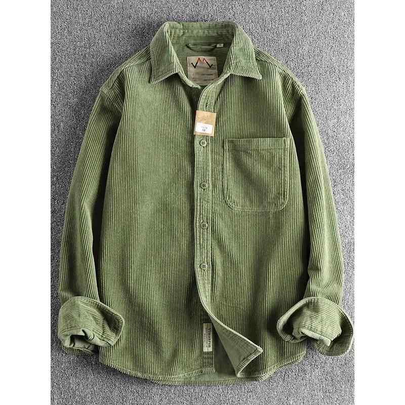 GM新潮 秋季新款水洗长袖衬衫男美式简约港风咔叽单口袋衬衣外套
