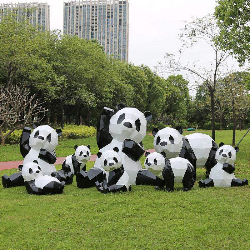 玻璃纤维彩绘熊猫雕塑户外社区售楼处几何动物素描草坪装饰摆件园