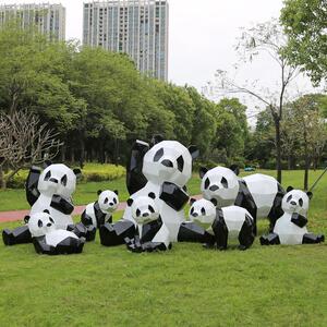 玻璃纤维彩绘熊猫雕塑户外社区售楼处几何动物素描草坪装饰摆件园