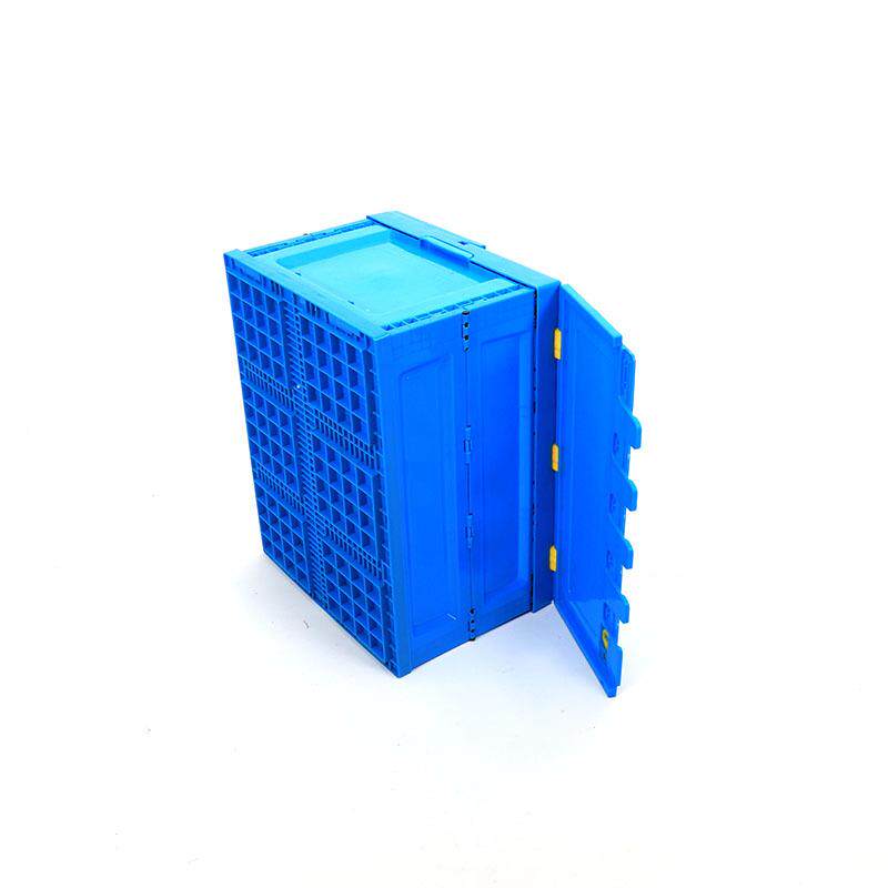 塑料折叠式周转箱 500-300塑胶拍叠中转框蓝色带锁扣运输箱折叠箱