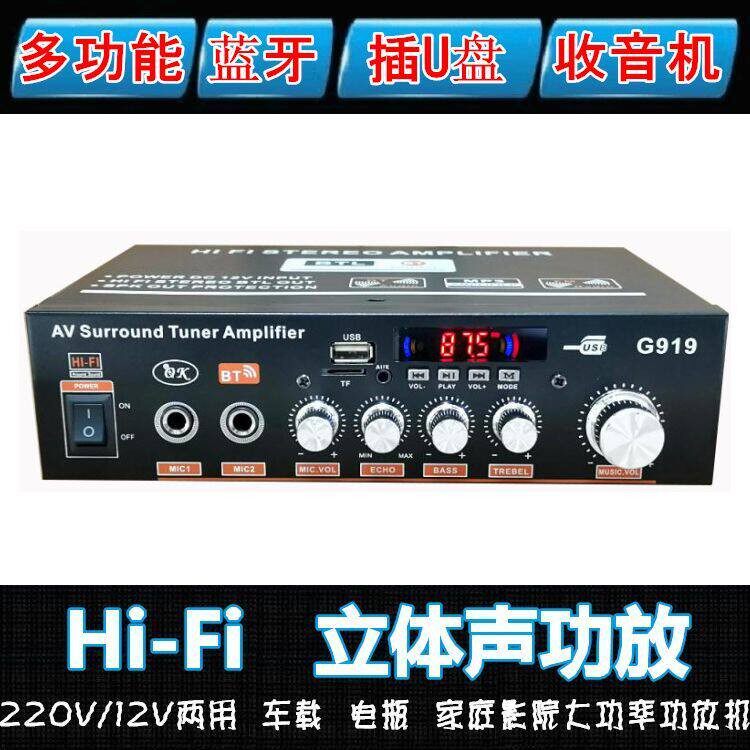 特力G919蓝牙功放机音箱功率放大器迷你小功放机220V12伏供电两用