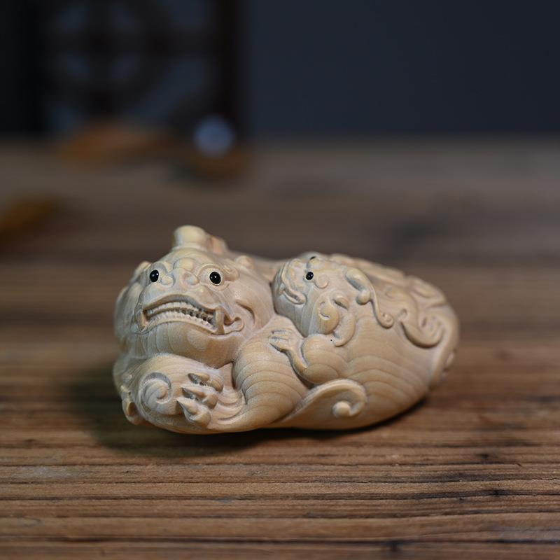 黄杨木雕刻福禄貔貅文玩手把件茶桌茶宠摆饰木质工艺品家居装饰