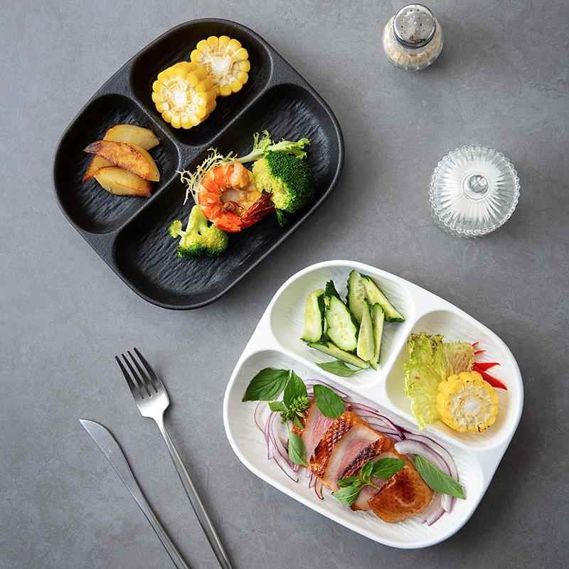 陶瓷分格餐盘家用一人食减脂盘减肥专用早餐盘子分隔盘定量三格盘