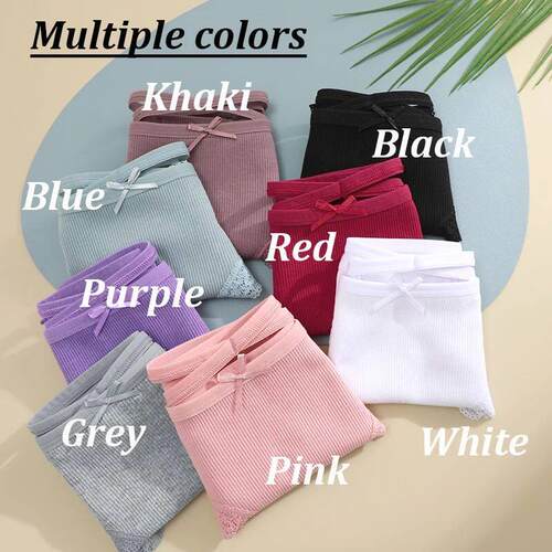 3PCS/Set Women Cotton Panties Sexy Low Rise Lace Brazilian P