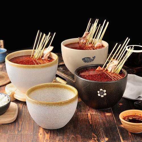 复古陶瓷钵钵鸡盆大容器瓷冷串串商用调料缸调料盆猪油罐粗陶