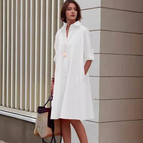 Long length shirt with collar and cardigan dress