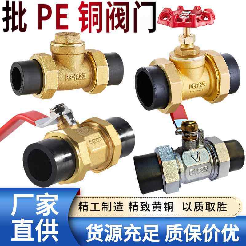 PE双活接铜球阀 20 25 32 烫接PE热熔黑色自来水管铜铜止回阀闸阀