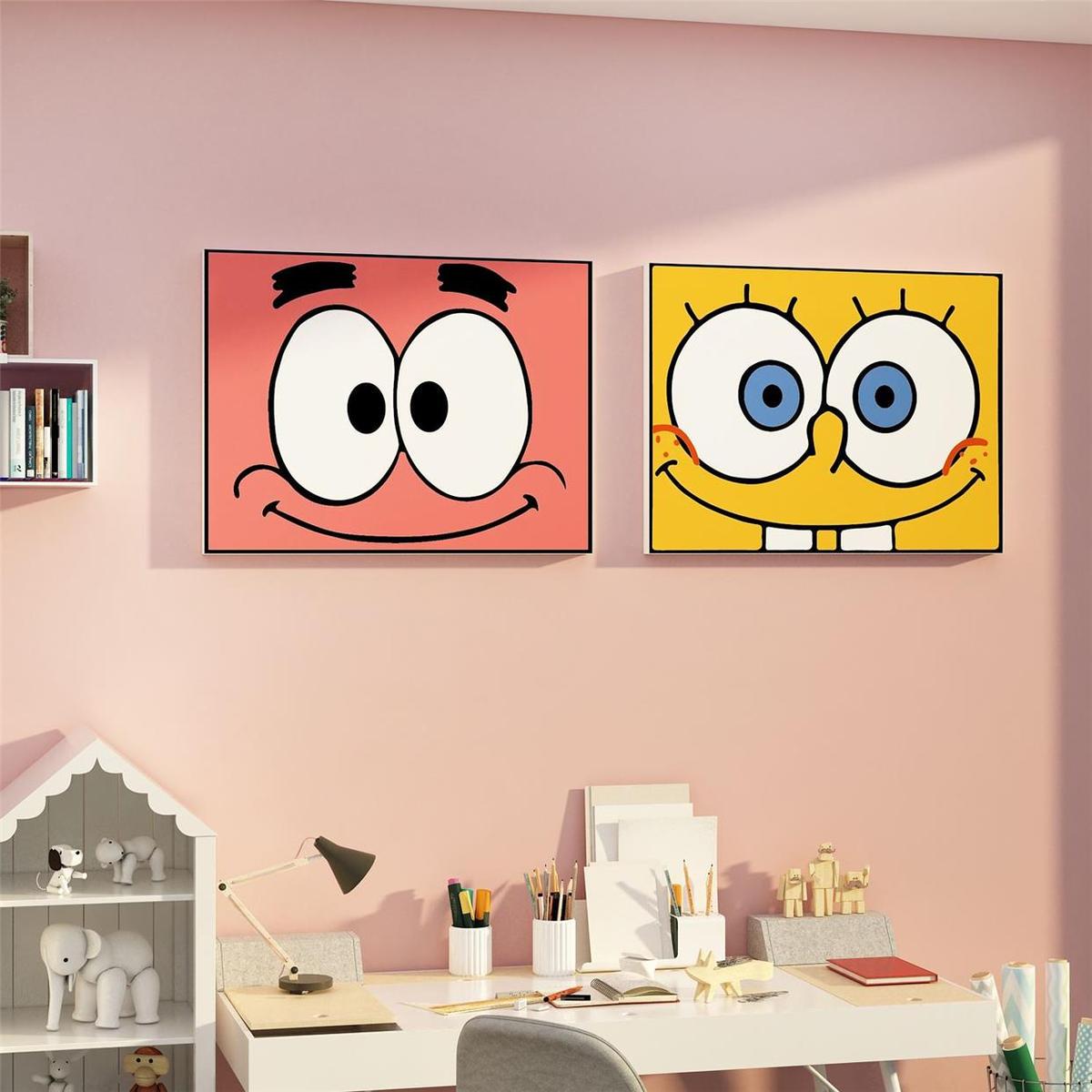 高档网红卧室门上装饰画儿童小房间布置墙面海绵宝贴纸改造用品好