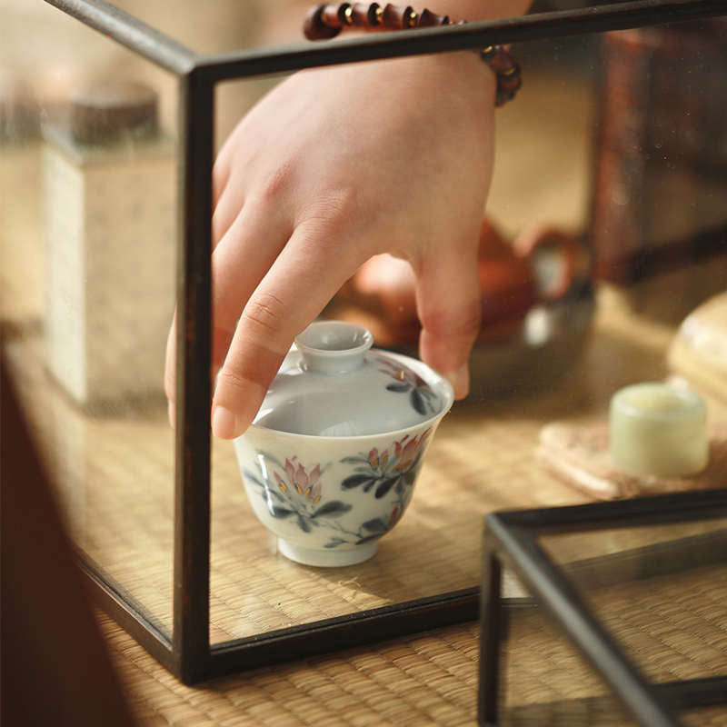 (限)[浓华]·斗彩玉兰盖碗景德镇中式复古手绘泡茶碗茶具弥云斋