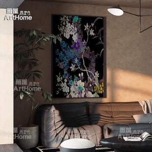法式中古风入户门玄关装饰画中式复古花鸟图走廊尽头壁画餐厅挂画