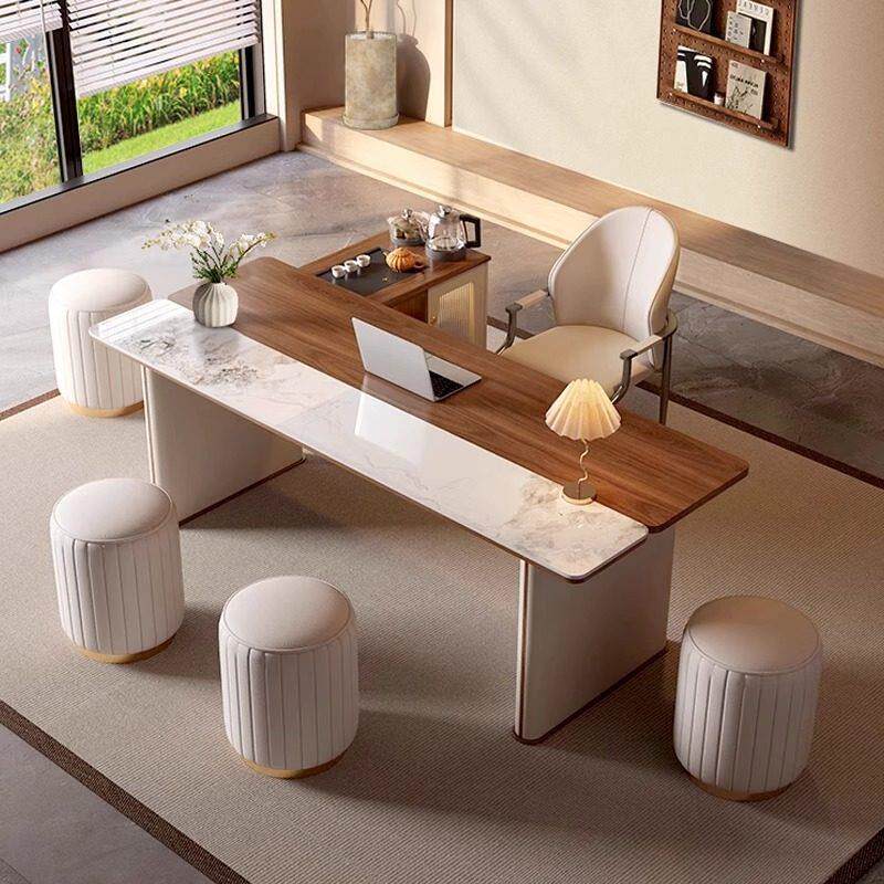 实木岩板茶桌椅组合现代办公室烧水壶一体茶台家用阳台简约小茶桌