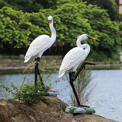 花园庭院户外假山景观鱼池装饰造景摆件仿真仙鹤摆件动物白鹭摆件