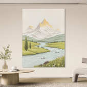 手绘油画客厅装 饰画立体山水画入户玄关走廊壁画侘寂风手绘肌理画