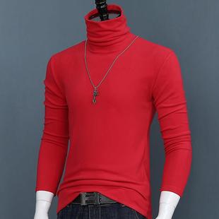 t恤韩版 男士 秋冬双面绒纯色修身 打底衫 堆领百搭上衣1221r 高领长袖