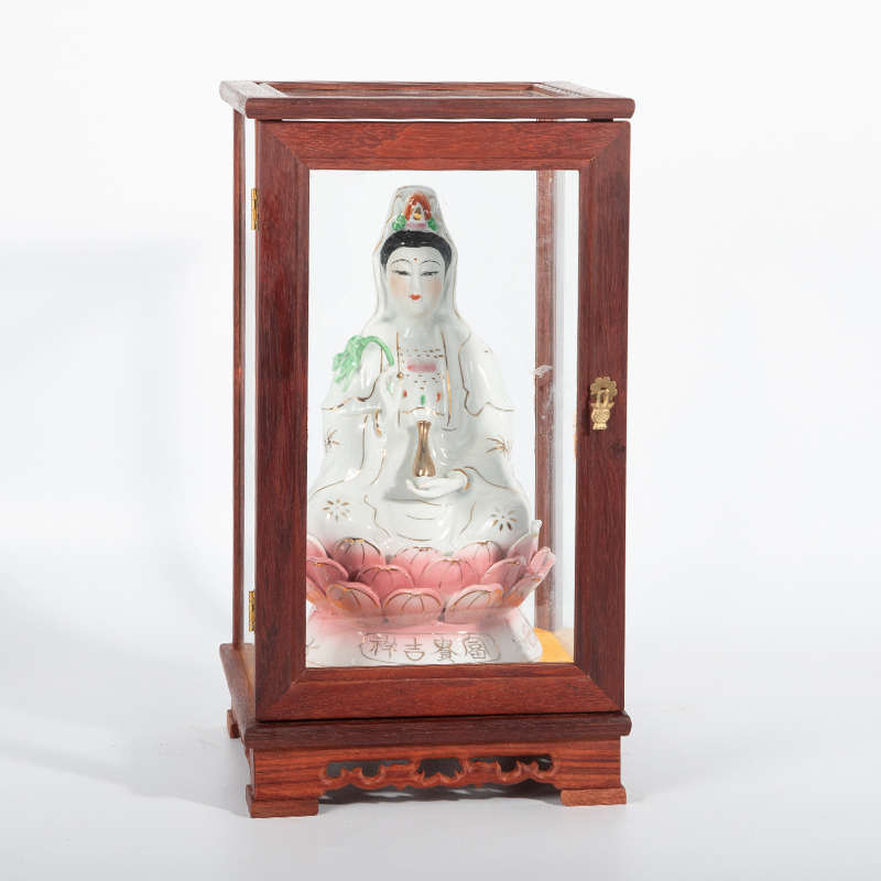 花梨木佛像古董观音玻璃罩拉门宝笼工艺品摆件底座透明防尘展示罩