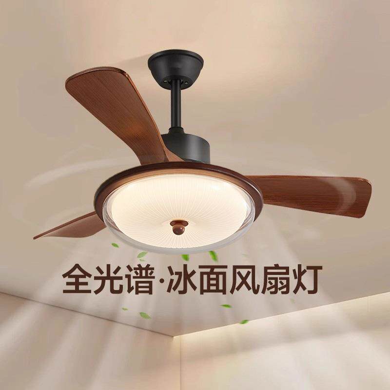新款扇风中古卧室灯吸顶57灯带风风扇静灯音三色变光客厅吊扇灯