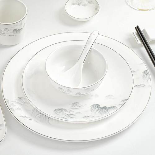 酒店摆台餐具套组陶瓷碗碟盘楼面招待饭厅饭店会所包厢山水新中式