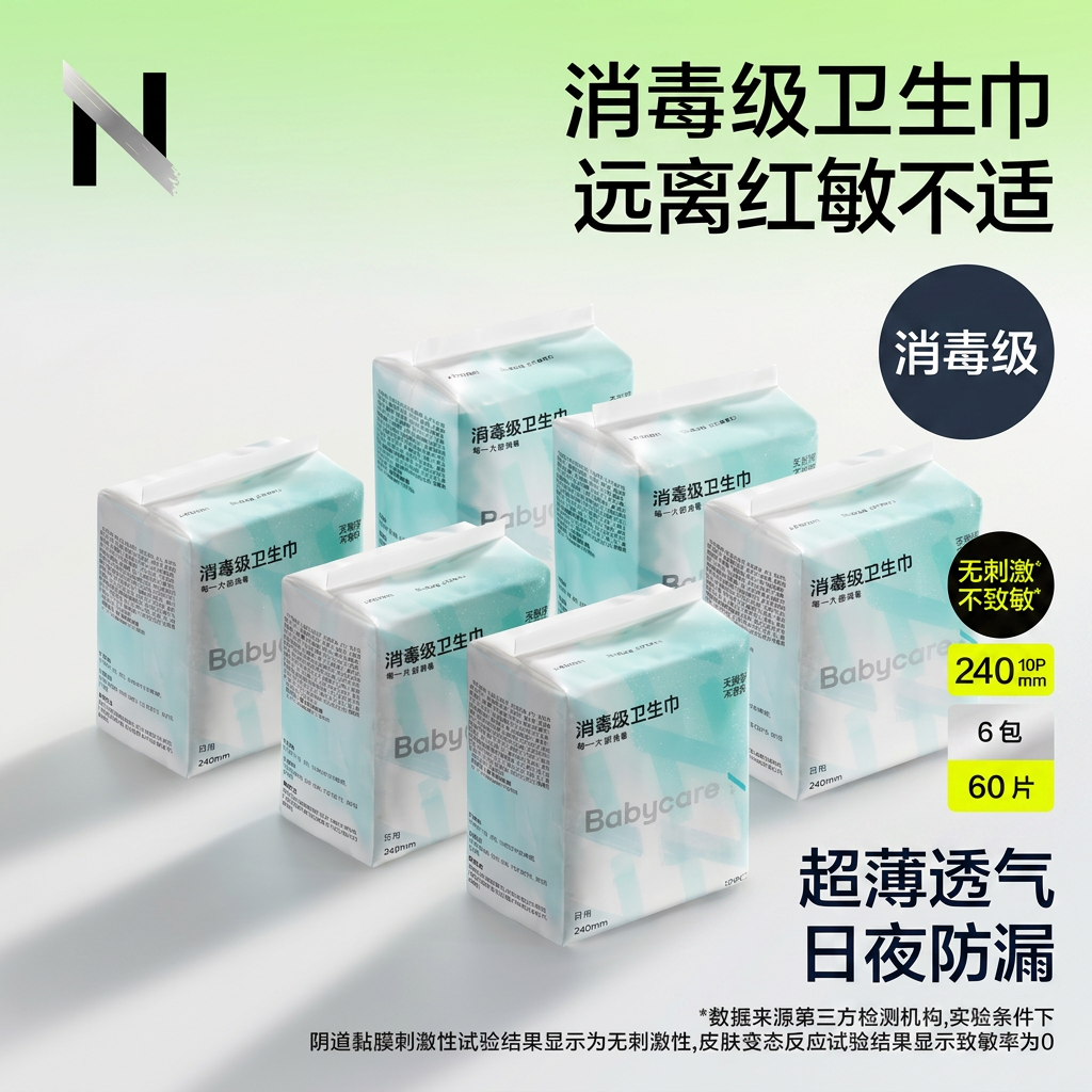 bc babycare消毒级卫生巾小N日夜用超薄透气防漏姨妈巾敏