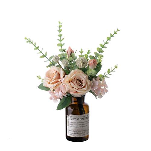 珍妮芙玫瑰尤加利束设计婚庆手捧花束墙饰仿真花玫瑰CF01048