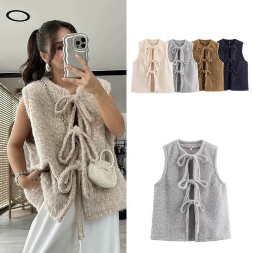 Round neck lace up sleeveless vest top