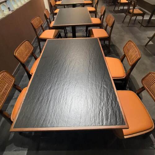 新款山野风饭店工业风桌椅餐饮商用餐厅木包边岩板长餐桌子椅组合