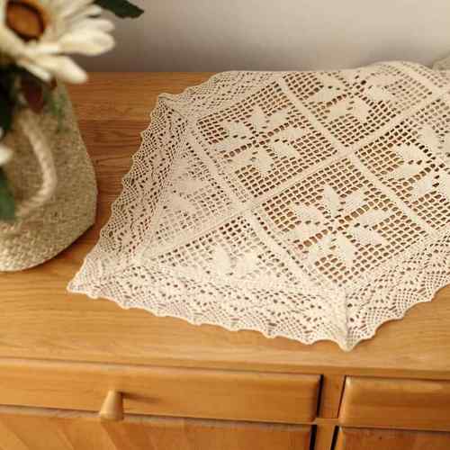 正品美国乡村棉覆古桌旗桌布饰钩针咖啡桌射柜盖文学森林风格装击