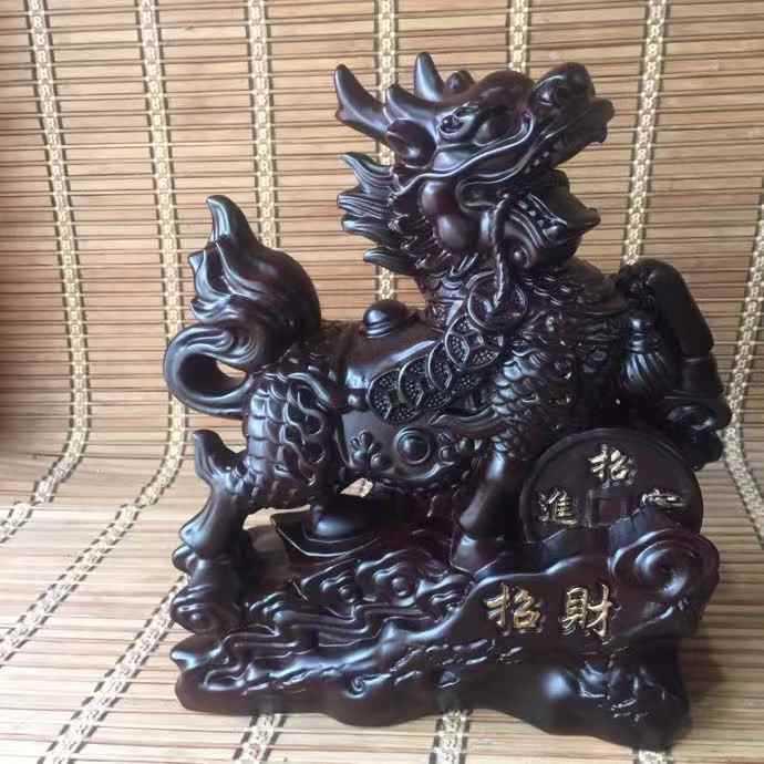 黑檀木雕祥云麒麟摆件一对家用家居玄关桌面装饰品开业送礼工艺品